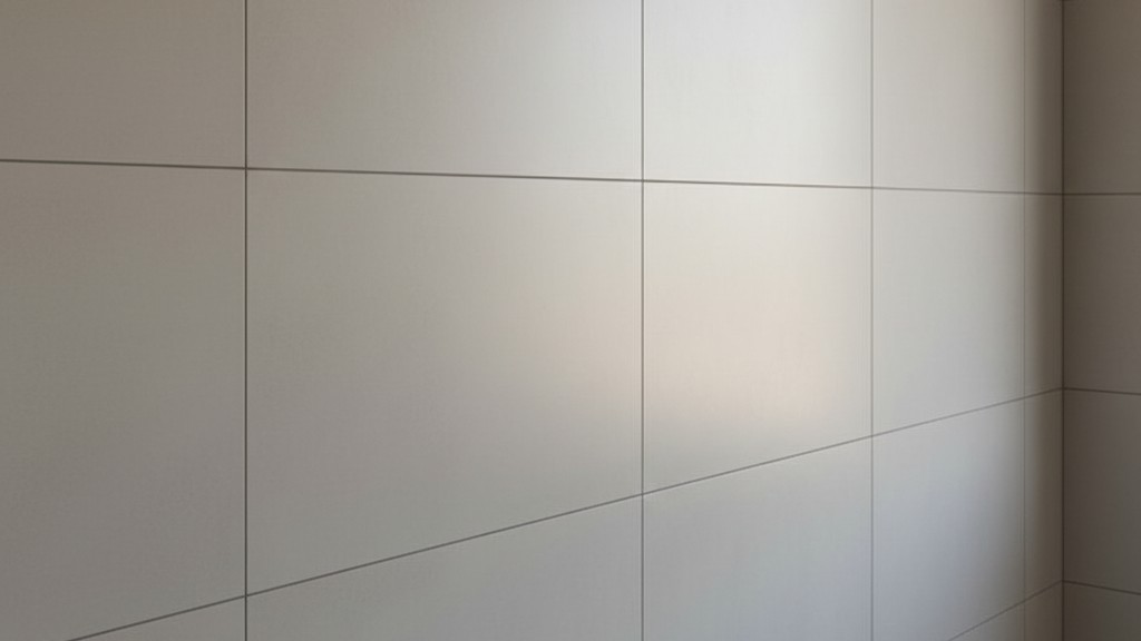 Existing ceramic tile wall, properly cleaned, suitable for flexible stone overlay.